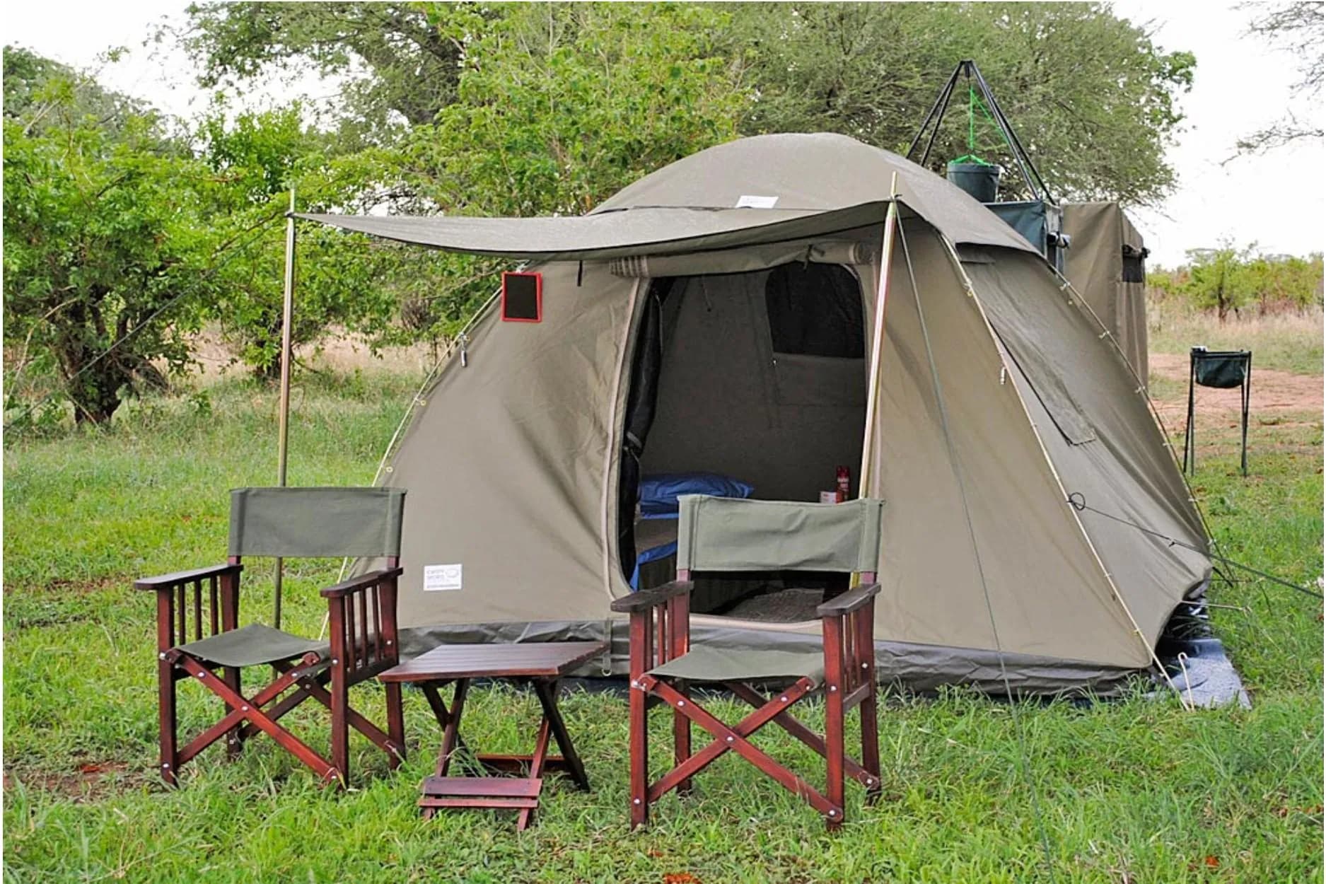 Dome safari tent with chairs at Seronera Camp in the Serengeti