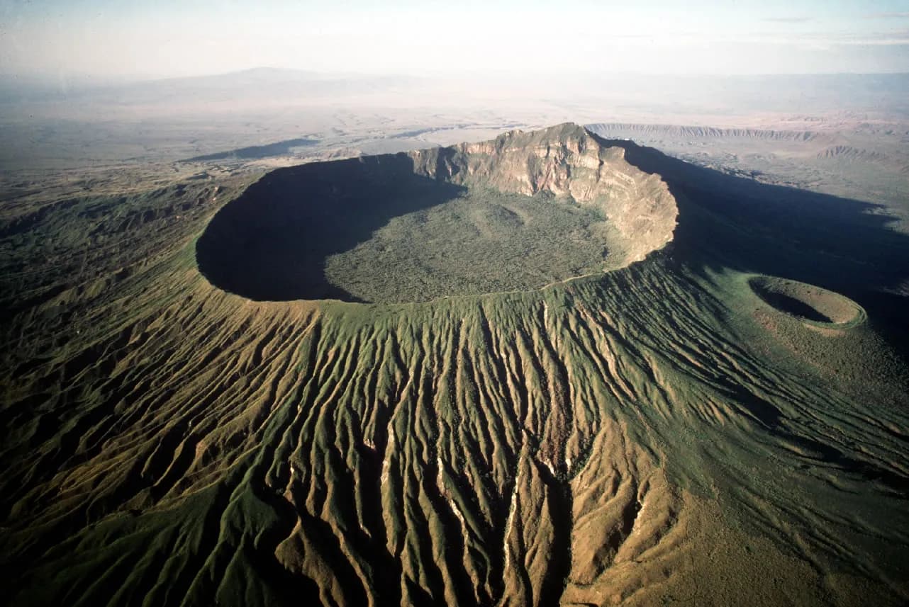 Aerial view of the crater of Mount Longonot
